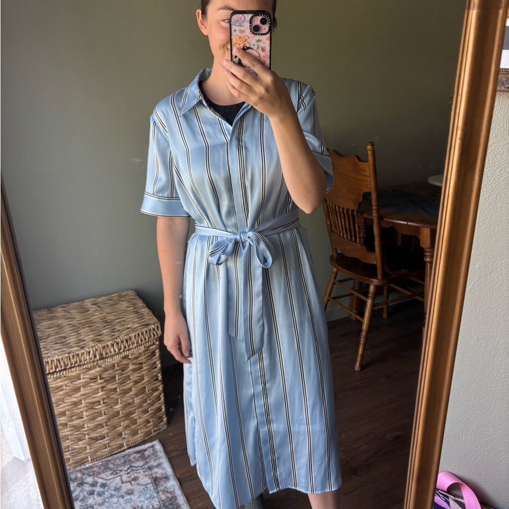 Alex Marie Light Blue Striped Midi Dress